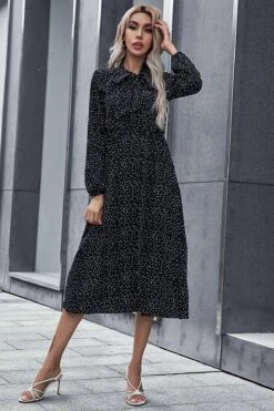 Robe Bohème À Pois Noirs Et Blancs