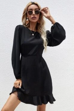 Robe Bohème Chic À Manches Longues Noire