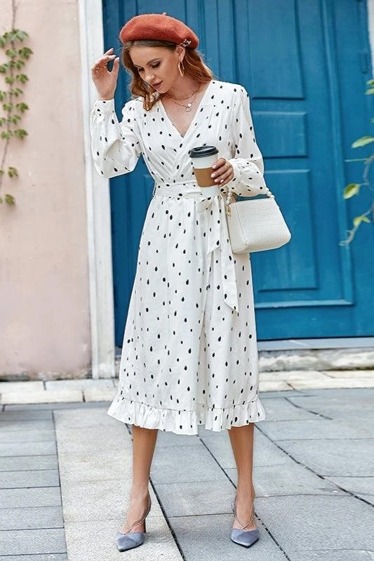 Robe Midi Bohème À Pois Noirs 3 Robe Midi Bohème À Pois Noirs