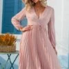 Robe Rose Élégante À Taille Haute -Mode Bohème Soldes Elegant Pink High Waist Dress Long Sleeve e2799da6 23d0 4010 8e2d c792a1522145