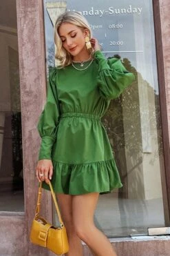 Robe Bohème Verte Manches Lanterne