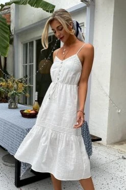 Robe Blanche Bohème À Taille Haute