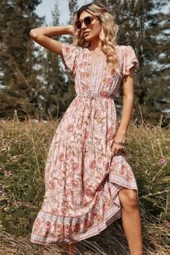 Robe Bohème Longue Rose