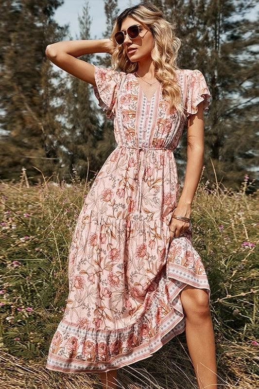 Robe Bohème Longue Rose 3 Robe Bohème Longue Rose