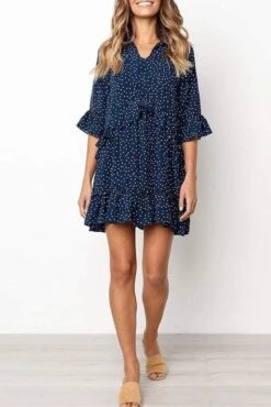Robe Vintage À Pois Bleu Marine