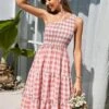 Robe D'Été Asymétrique Rose 2 Robe D'Été Asymétrique Rose -Mode Bohème Soldes Pink Plaid Ruffle One Shoulder Women Summer Dress Holiday Smock Sleeveless Beach Dress Elastic Causal Lady Vestido 2022 Style 95834c03 d84a 4f2c 92bf b35c63ac2744