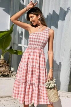 Robe D'Été Asymétrique Rose