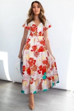 Robe De Bohème À Fleurs Rouges Et Blanches