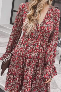 Robe Courte À Manches Longues Rouge