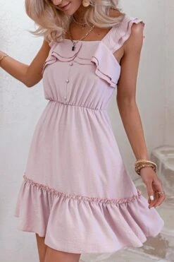 Robe D'Été Rétro Rose À Volants