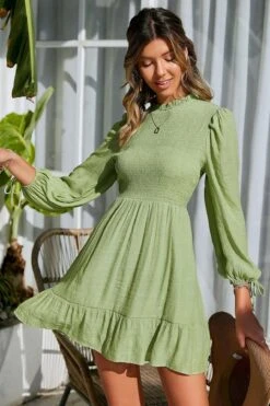Robe Bohème Décontractée Vert Sauge