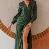 Robe En Satin Vert Foncé