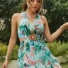 Robe Courte À Fleurs Vertes -Mode Bohème Soldes Short Green Floral Dress Sundress