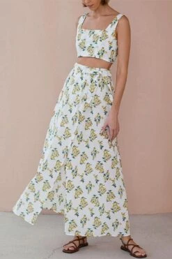 Ensemble Bohème Blanc Imprimé Citron